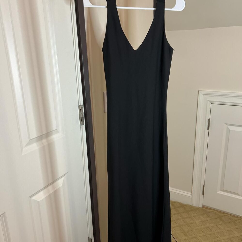 Zara Women's Black Crepe Midi V Neck Dress